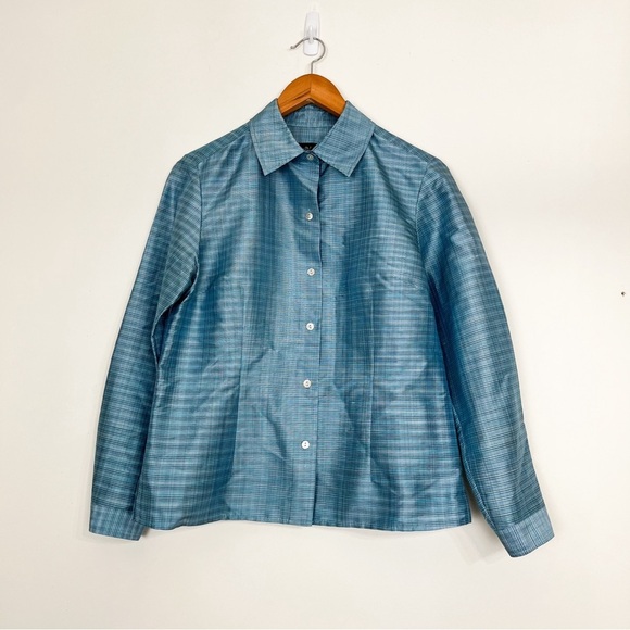 Andrea Viccaro Silk Button Down Blouse Size S Long Sleeves Blue Relaxed Boxy Fit - Picture 7 of 11